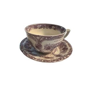 Vtg Old English Staffordshire Ware Natural Bridge Virginia Cup & Saucer Mulberry